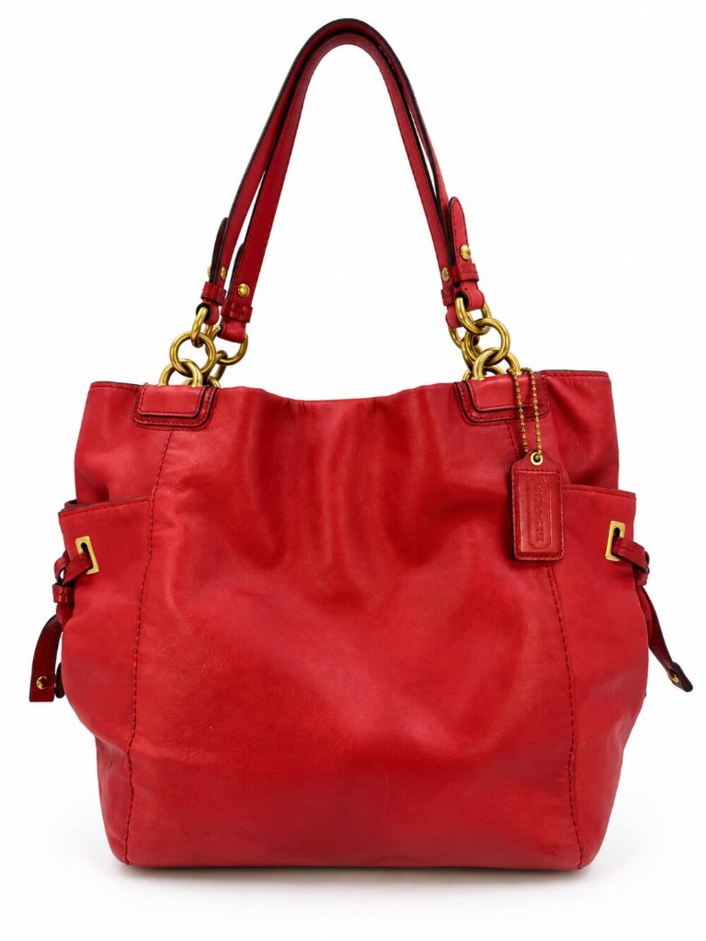 Coach Red Leather Large Tote Shoulder Bag Gold Hardware Double Handle Purse